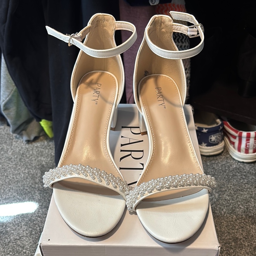 White Ankle Strap Heels